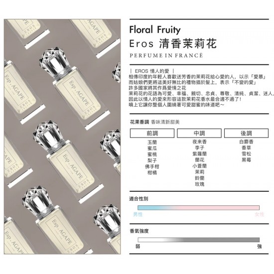 法國 EROS 清香茉莉花香水｜10ml｜ESP.AGAPE｜法國製造｜T28-ESPAPFD01